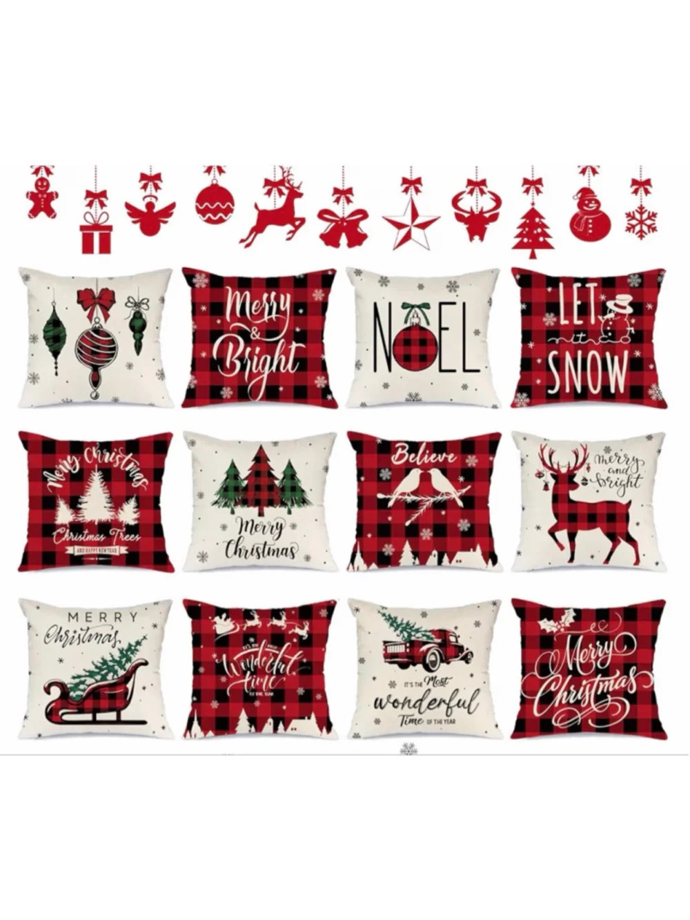 NEW 12 Pcs Christmas Pillow Covers Red & Black Buffalo Plaid 18 x 18''